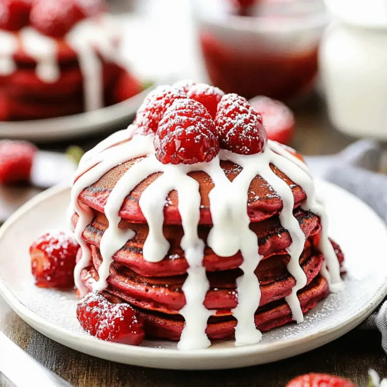 Red Velvet Pancakes with Cream Cheese Drizzle