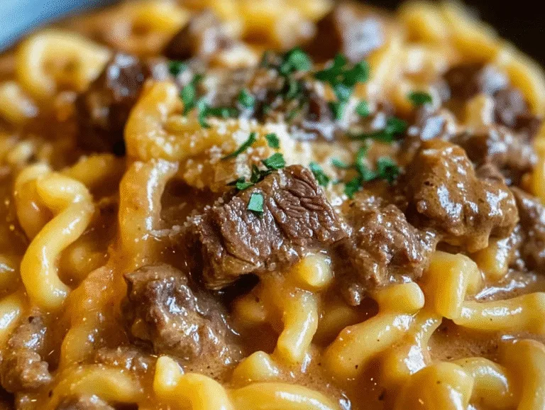 Slow Cooker Creamy Garlic Beef Pasta