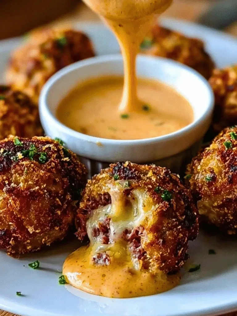 Reuben Balls with Spicy Thousand Island Dipping Sauce