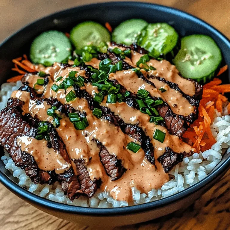 Korean BBQ Steak Rice Bowls with Spicy Cream Sauce