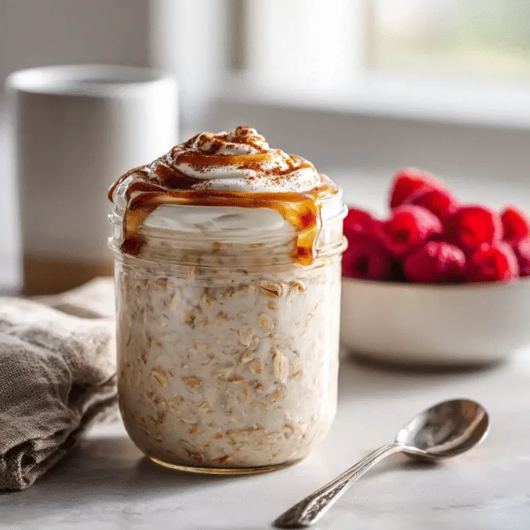 High Protein Cinnamon Roll Overnight Oats