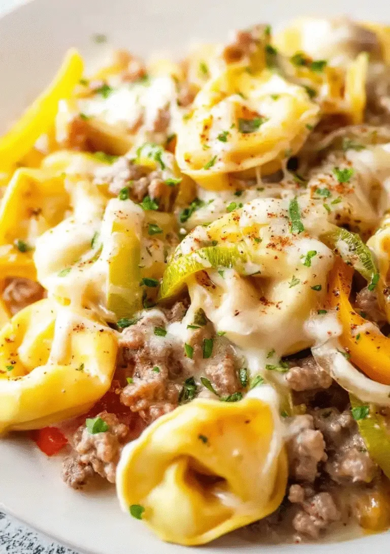 Crock Pot Cheesesteak Tortellini