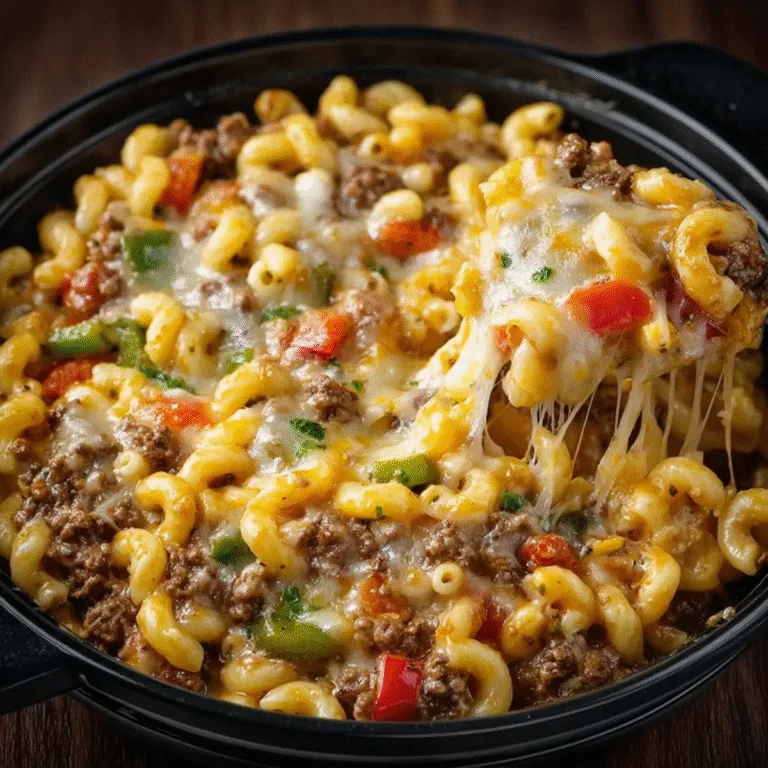 Crockpot Philly Cheesesteak Mac and Cheese