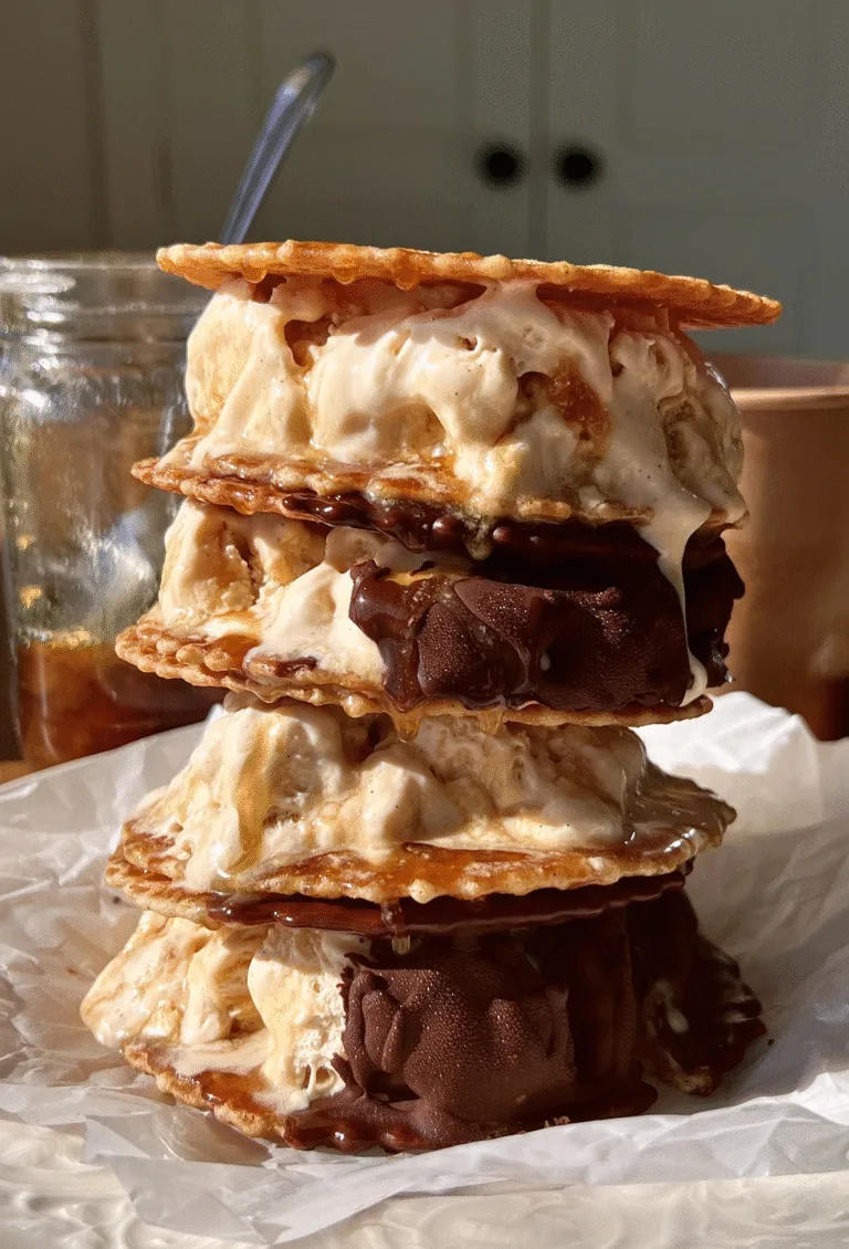 Salted Maple Swirl Ice Cream Sandwiches with Butter Waffle Cookies