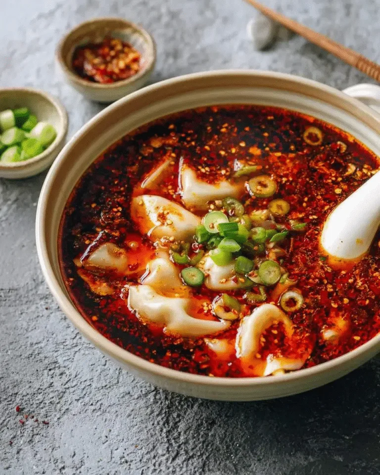 Fiery Szechuan-Inspired Spicy Dumpling Soup