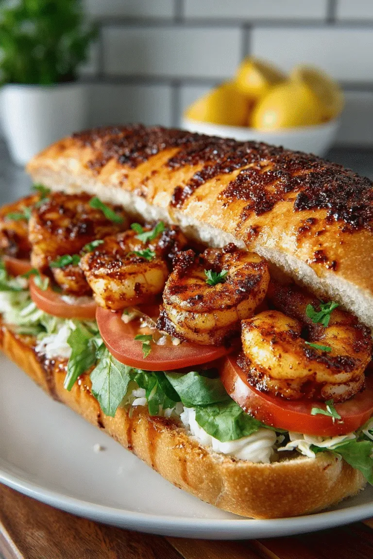 Spicy Cajun Grilled Shrimp Po’ Boy Sandwich