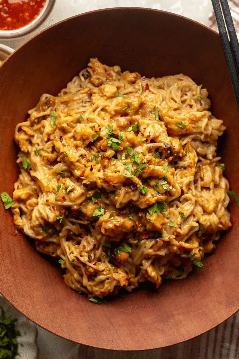 Spicy Peanut Vermicelli with Soy Curl “Chicken”
