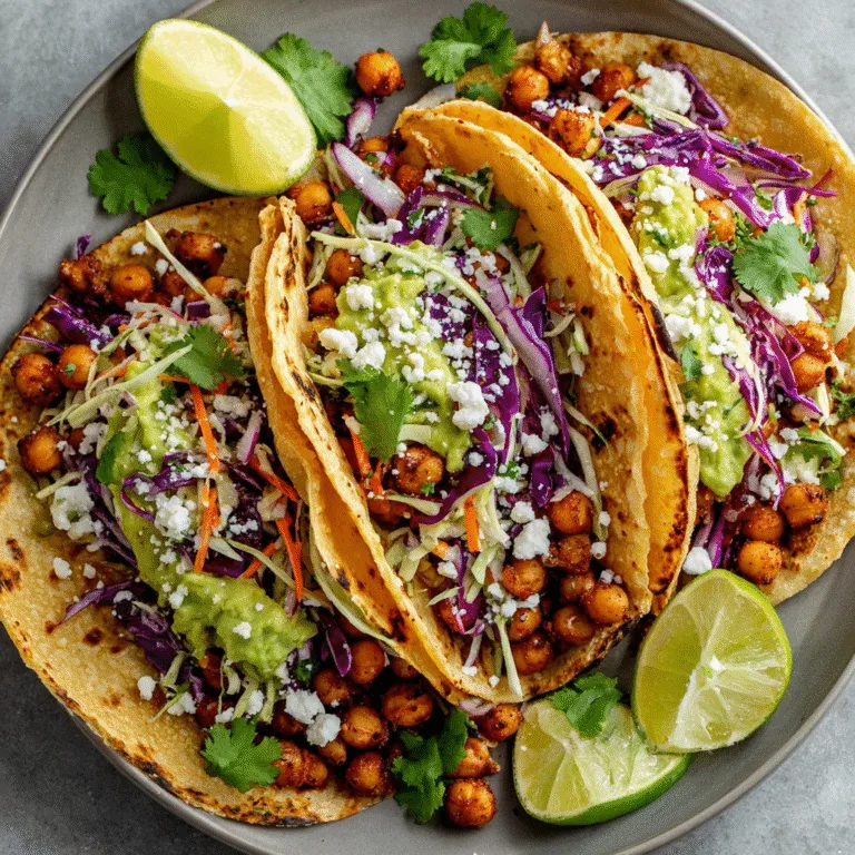 Chickpea & Black Bean Tacos with Avocado Lime Slaw