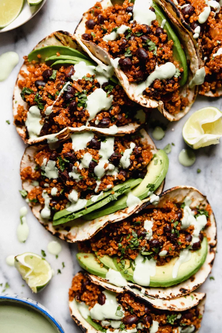 Black Bean Quinoa Tacos with Cilantro Lime Cashew Crema